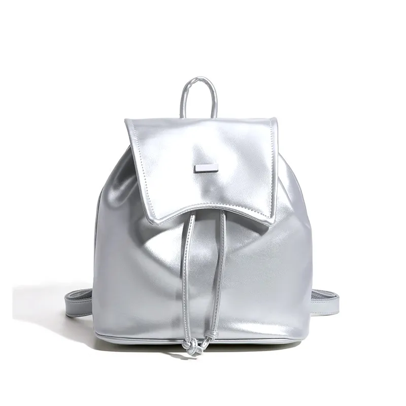 Kóreskur silfur mjúkur leður bakpoki fyrir konur bakpoka