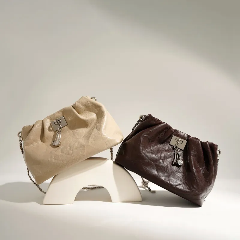 Einföld gullkeðjuól fyrir mjúkt leður Crossbody töskupoka