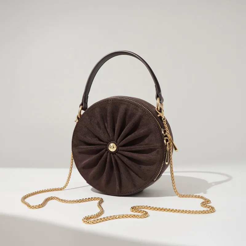 Stílhrein kringlótt rúskinnsslinga Crossbody Bag keðjuól fyrir konur