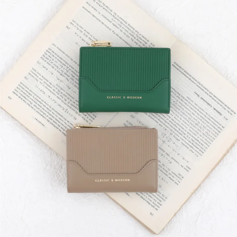 Leður Monogram Bifold Wallet Portfolio Purse fyrir konur